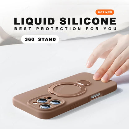 For Magsafe Stand Phone Case For iPhone 16 Plus 13 14 15 16 Pro Max Liquid Silicone Magnetic Charge Holder Protector Soft Cover