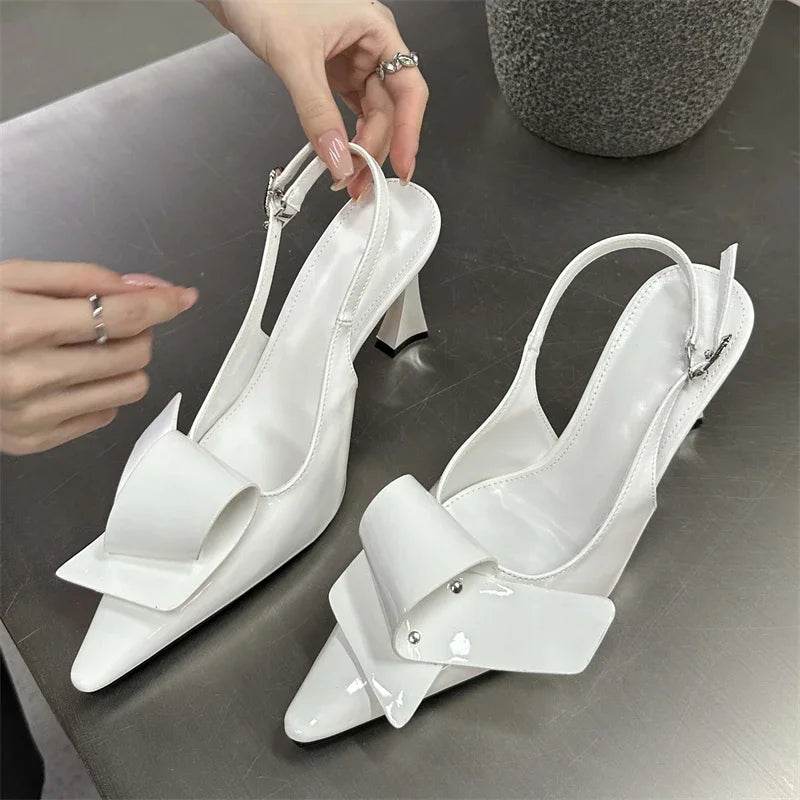 New Design Splicing Rivet Buckle Strap Women Pumps Thin High Heels Pointed Toe Stripper Elegant Party Shoes - Touchy Style