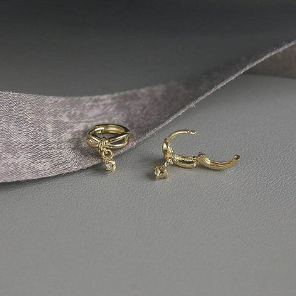 925 Sterling Silver Korean Sweet Bow Zircon Pendant Earrings for Women High Quality Simple Party Jewelry - Touchy Style