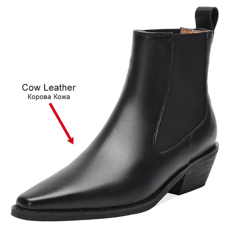 JOZHAMTA Size 32-44 Women Vintage Ankle Boots Genuine Leather Slip-On Chunky Heels Western Boots Fall Winter 2025 Fashion Boots - Touchy Style