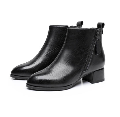 New Ankle Boots Women Pointed Toe Thick Heels Genuine Leather Shoes Short Boots Soft Sole Footwear Plus Size 35-43 - Touchy Style