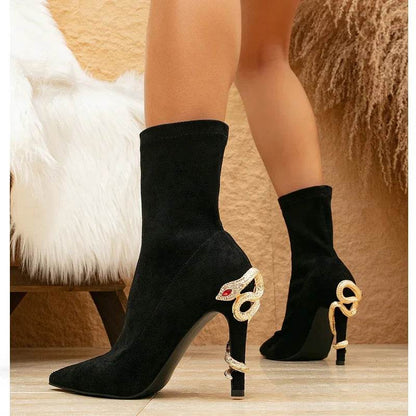 Eilyken Crystal Rhinestone Black Thin Heels Shoes Ankle Boots Women Pointed Toe Strap Zapatos De Mujer - Touchy Style
