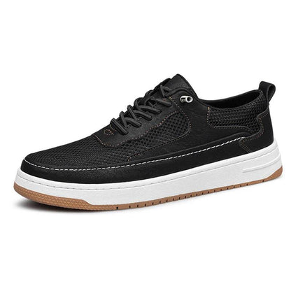 Men Fashion Genuine Leather Shoes Breathable Lace Up Sneakers Comfort Mesh Casual Shoes Outdoor Man Skate Shoes Vulcanize Shoes - Touchy Style