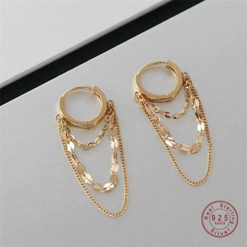 Real 925 Sterling Silver Plated 18K Gold Tassel Stud Earrings for Women Wedding Trendy Fine Jewelry - Touchy Style