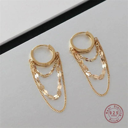 Real 925 Sterling Silver Plated 18K Gold Tassel Stud Earrings for Women Wedding Trendy Fine Jewelry - Touchy Style