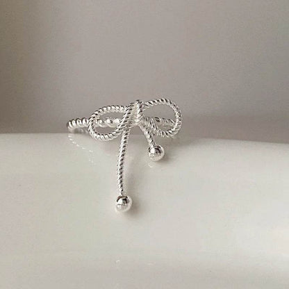 925 Sterling Silver Finger Ring Charm Jewelry - Bowknot Hollow Out Lines - R0030 - Touchy Style