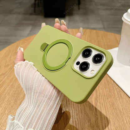 Liduid Silicone Magnetic Stand Phone Case For iPhone 15 14 16 Plus 11 12 13 16 Pro Max Magsafe Charge Protector Soft Cover