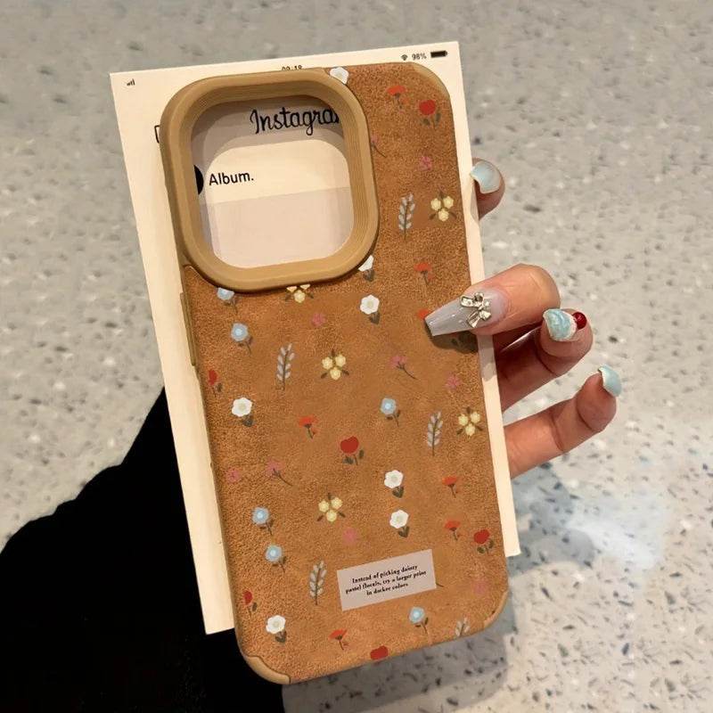 Cute Phone Cases For iPhone 16 Pro Max 15 14 Plus 13 12 11 XS X XR - Branches and Leaves Broken Flowers - Leather Cover - Touchy Style