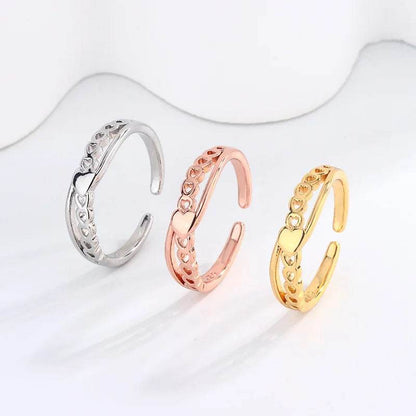 PANJBJ 925 Sterling Silver Love Heart Ring for Women Chain Overlapping Hollow Out Design Finger Jewelry Gift Dropshipping - Touchy Style
