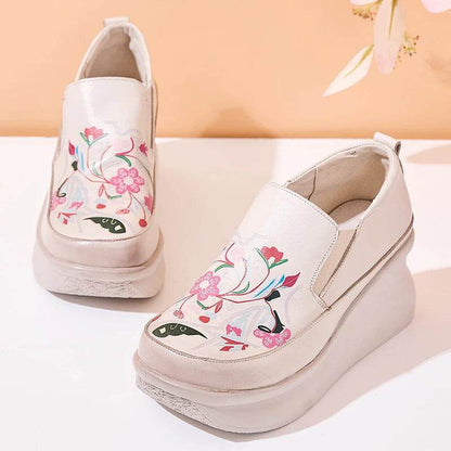 Spring Ethnic Style Women Genuine Leather Shoes Slip-On Wedges Heels Shoes Thick Sole Casual Ladies Platform Shoes - Touchy Style