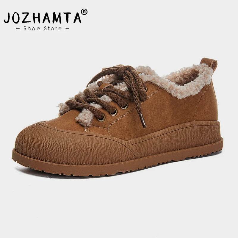 JOZHAMTA 2025 News Women Ankle Boots Kid Suede Snow Boots Warm Wool Short Sneakers Winter Low Heel Shoes Size 35-40 - Touchy Style