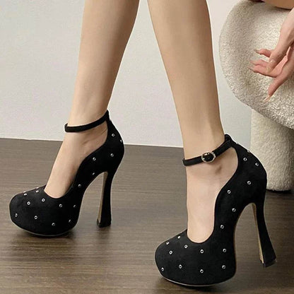 Chunky Platform Ultra High Heels Women Pumps Street Style Rivet Buckle Strap Nightclub Party Female Shoes - Touchy Style