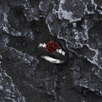 PANJBJ 925 Sterling Silver Rose Zircon Rings For Women Flower Drip Glaze Retro Design Romantic Jewelry Gift Dropshipping - Touchy Style