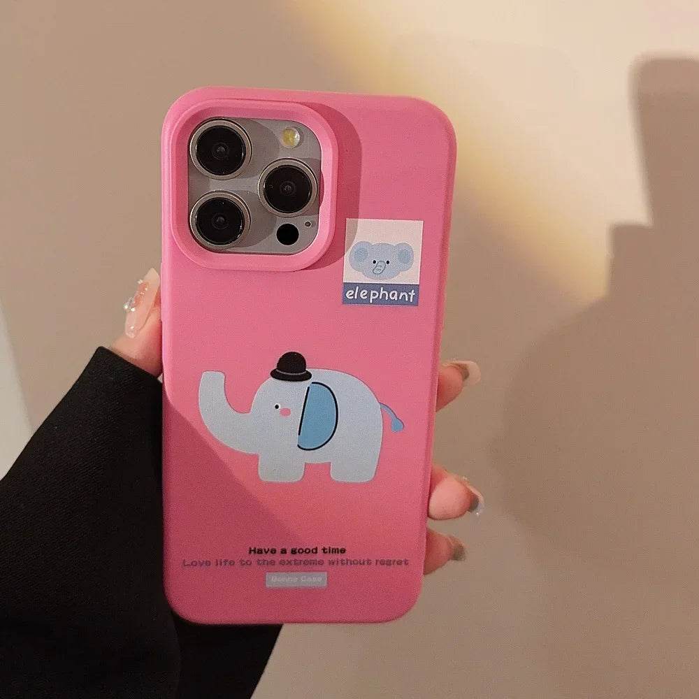 Cute Phone Cases For iPhone 16, 15, 14, 13, 12, 11 Pro Max, 16 Plus - Funny Elephant Hat Art - Cartoon Soft Cover - CP9311 - Touchy Style