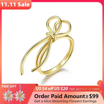 Lotus Fun 18K Gold Exquisite Lovely Knot Long Tassel Dating Rings for Women Gift Real 925 Sterling Silver Original Fine Jewelry - Touchy Style