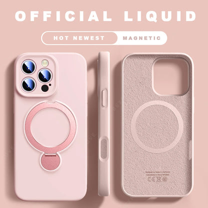 For Magsafe Stand Phone Case For iPhone 16 Plus 13 14 15 16 Pro Max Liquid Silicone Magnetic Charge Holder Protector Soft Cover
