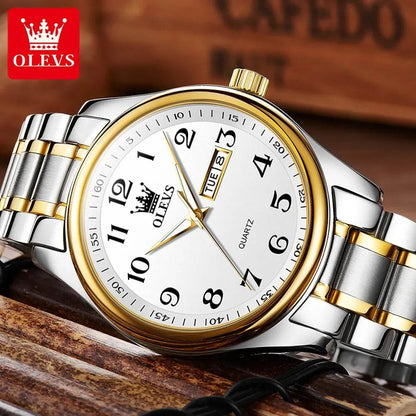 OLEVS Classic Bussiness Quartz Watch for Men Digital Dial Date Week Display Clock Luminous Waterproof Man Gold Wristwatches - Touchy Style