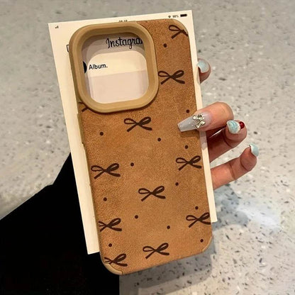 Cute Phone Cases For iPhone 16 15 14 Pro Max XS X XR 11 12 13 15 16 Plus - Simple Hearts Dots Bow Pattern - Leather Cover - Touchy Style