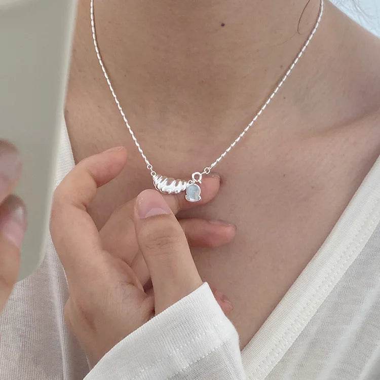 PANJBJ 925 Sterling Silver Croissant Necklace For Women Bead Bread Design Versatile Amusing Ins Sweet Jewelry Dropshipping - Touchy Style