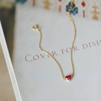 925 Sterling Silver Plated 14K Gold Red Zircon Heart Bracelet for Women Korean Simple Temperament Party Jewelry Accessories - Touchy Style