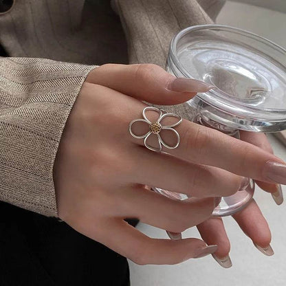 PANJBJ 925 Sterling Silve Flower Ring for Women Gift Hollow Out Design Retro Hip Hop Versatile Jewelry Party Gift Dropshipping - Touchy Style