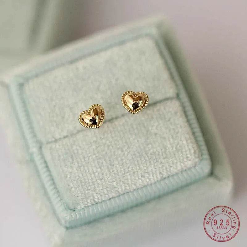 925 Sterling Silver 14k Gold Plated Stud Earrings Cute Cake Side Heart Earrings Simple Student Korean Jewelry Wholesale - Touchy Style
