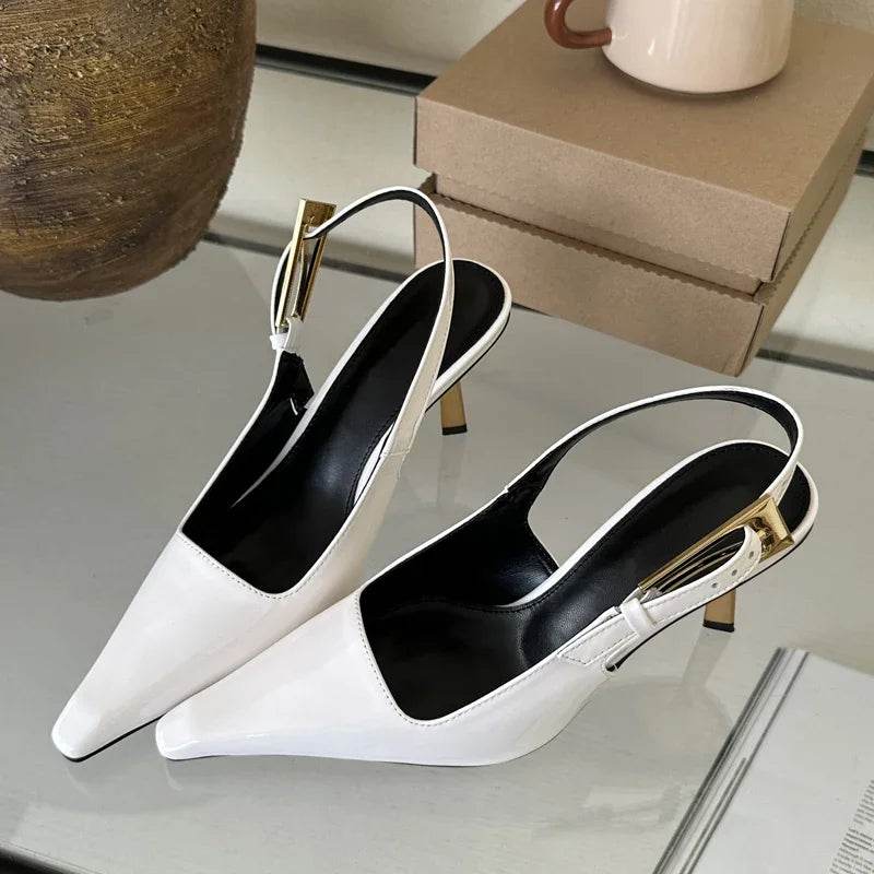 Eilyken Street Style Sexy Pointed Toe Metal Buckle Strap Women Pumps Stripper Sandals Slingback High Heels Female Shoes - Touchy Style
