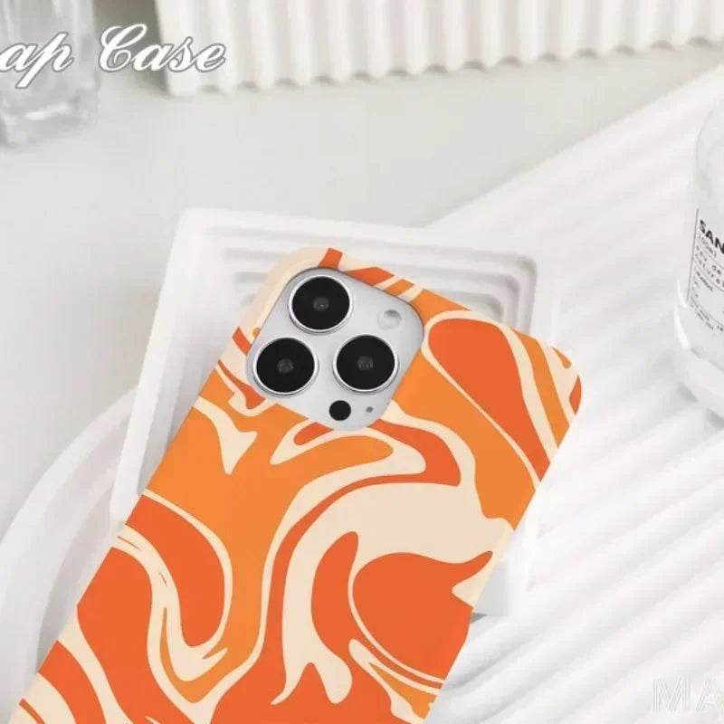 Cute Phone Cases For iPhone 16ProMax, 15, 14, 13, 12, 11 PRO, 11 Plus - Orange Line Art - Acrylic TPU Cover - IC0321 - Touchy Style