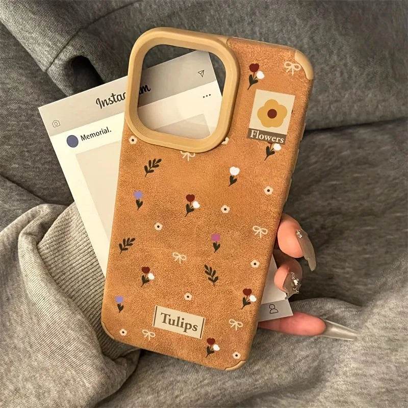 Cute Phone Cases For iPhone 16 Pro Max 15 14 Plus 13 12 11 XS X XR - Branches and Leaves Broken Flowers - Leather Cover - Touchy Style