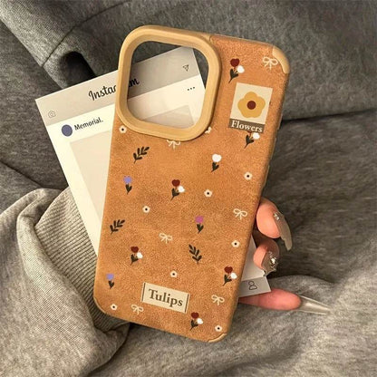 Cute Phone Cases For iPhone 16 Pro Max 15 14 Plus 13 12 11 XS X XR - Branches and Leaves Broken Flowers - Leather Cover - Touchy Style