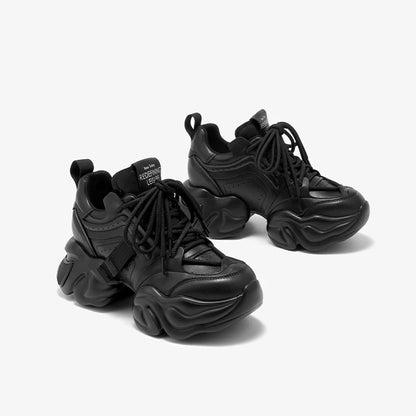 BEAUTODAY Platform Sneakers Women Genuine Cow Leather Solid Color Lace-up Style Fashion Spring Ladies Shoes Handmade 29A04