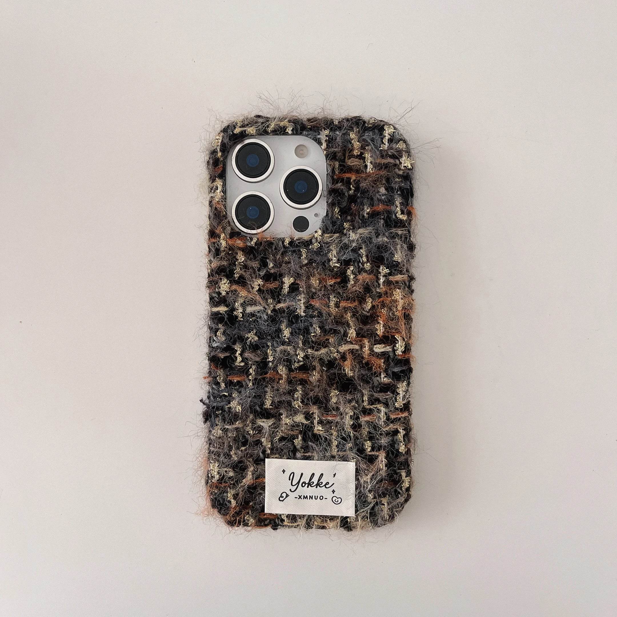 Cute Phone Cases For iPhone 16, 15, 14, 13 Pro Max - Fashionable Woven Pattern Woolen Texture Back Cover - PC0430 - Touchy Style