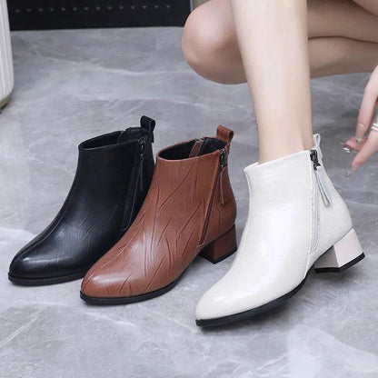 New Ankle Boots Women Pointed Toe Thick Heels Genuine Leather Shoes Short Boots Soft Sole Footwear Plus Size 35-43 - Touchy Style
