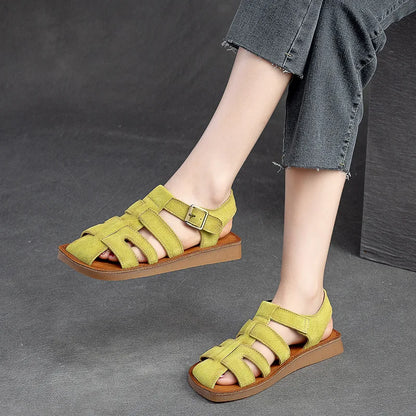 Wide Toed Flat Sandals 2024 Summer New Retro Genuine Leather Comfortable Soft Sole Versatile Women&