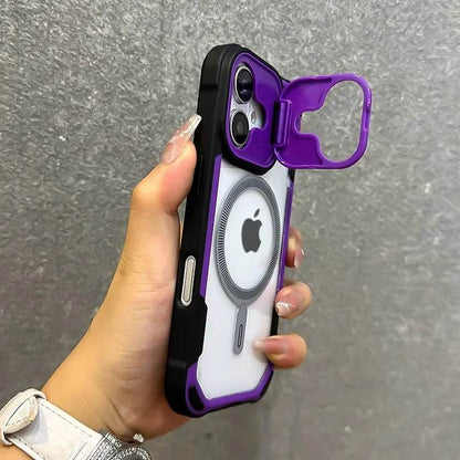 Lens Protection Bracket Magnetic Armor Case for iPhone 16 12 13 14 15 Pro Max Plus 11 Magsafe Charge With Wristband Phone Cover - Touchy Style