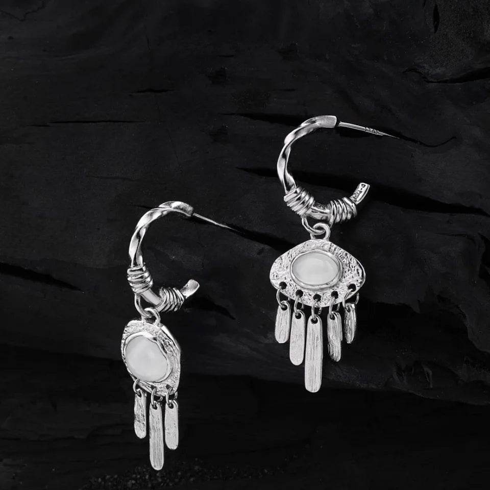 PANJBJ 925 Sterling Silver Crystal Texture Earring for Women Tassels Bohemia Versatile Cool Jewelry Party Gift Dropshipping - Touchy Style