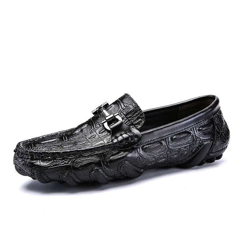 Men Casual Shoes Genuine Leather Crocodile Style Luxury Brand Mens Loafers Moccasins Slip on Black Driving Shoes Plus Size 38-47 - Touchy Style
