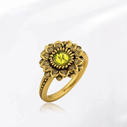 PANJBJ 925 Sterling Silver Sunflower Zircon Rings For Women Retro Design Versatile Finger Jewelry Party Gift Dropshipping - Touchy Style