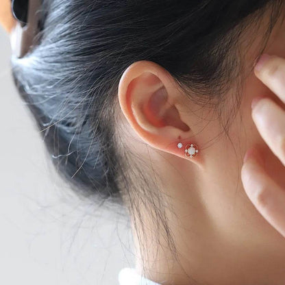 925 Sterling Silver Electroplated 14K Gold Earrings for Women French Imitation Opal Zirconia Flower Light Luxury Earrings - Touchy Style