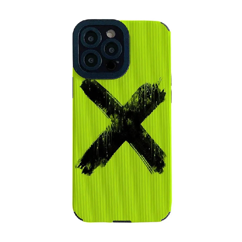 Fluorescence Green Cute Phone Case - Simple X Graffiti - For iPhone 15, 14, 13, 12, 11, Pro Max, Mini, X, XR, XS, 7, 8 Plus, SE