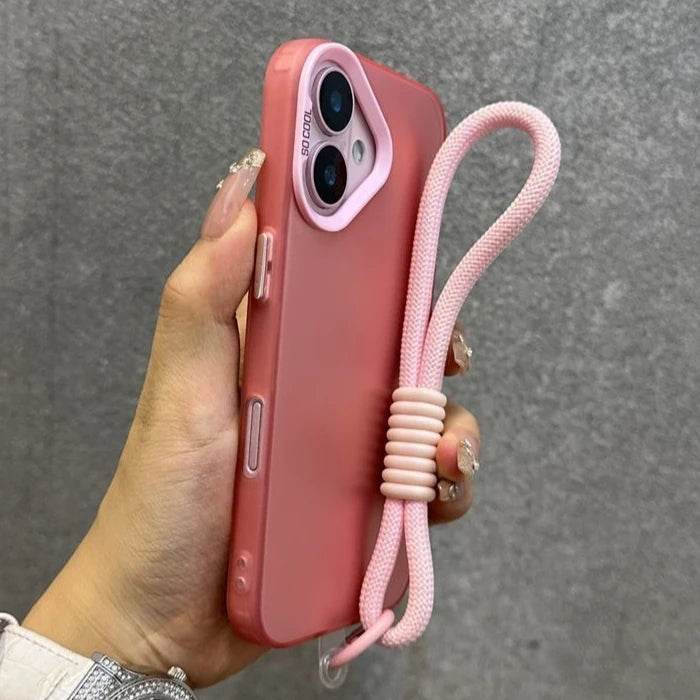 16e Silver IMD Metallic Aurora Matte Case For Phone 16 15 14 Pro Max 13 12 mini 11 16E Wristband Lanyard Slim Shockproof Cover - Touchy Style