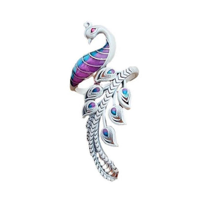 PANJBJ 925 Sterling Silver Animal Rings For Women Peacock Multicolour Feather Irregular Drip Glaze Jewelry Gift Dropshipping - Touchy Style