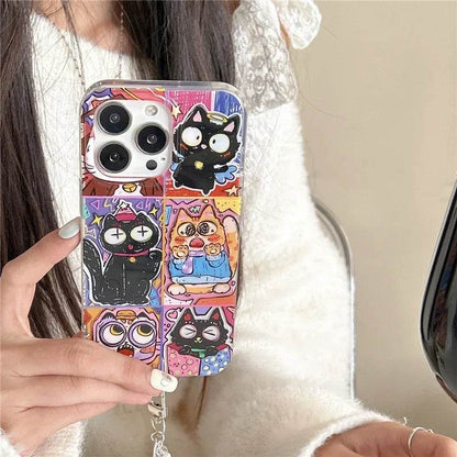 Luna black cat Anime Cartoon Graffiti kitten Funny Phone case For iPhone 16 15 14 13 12 Pro Max Case Cute Luxury Cartoon Cover - Touchy Style