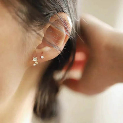 Cute Arc Size Star Zircon Pearl Stud Earrings 925 Sterling Silver 14k Gold Plated Earring for Women Temperament Simple Jewelry - Touchy Style