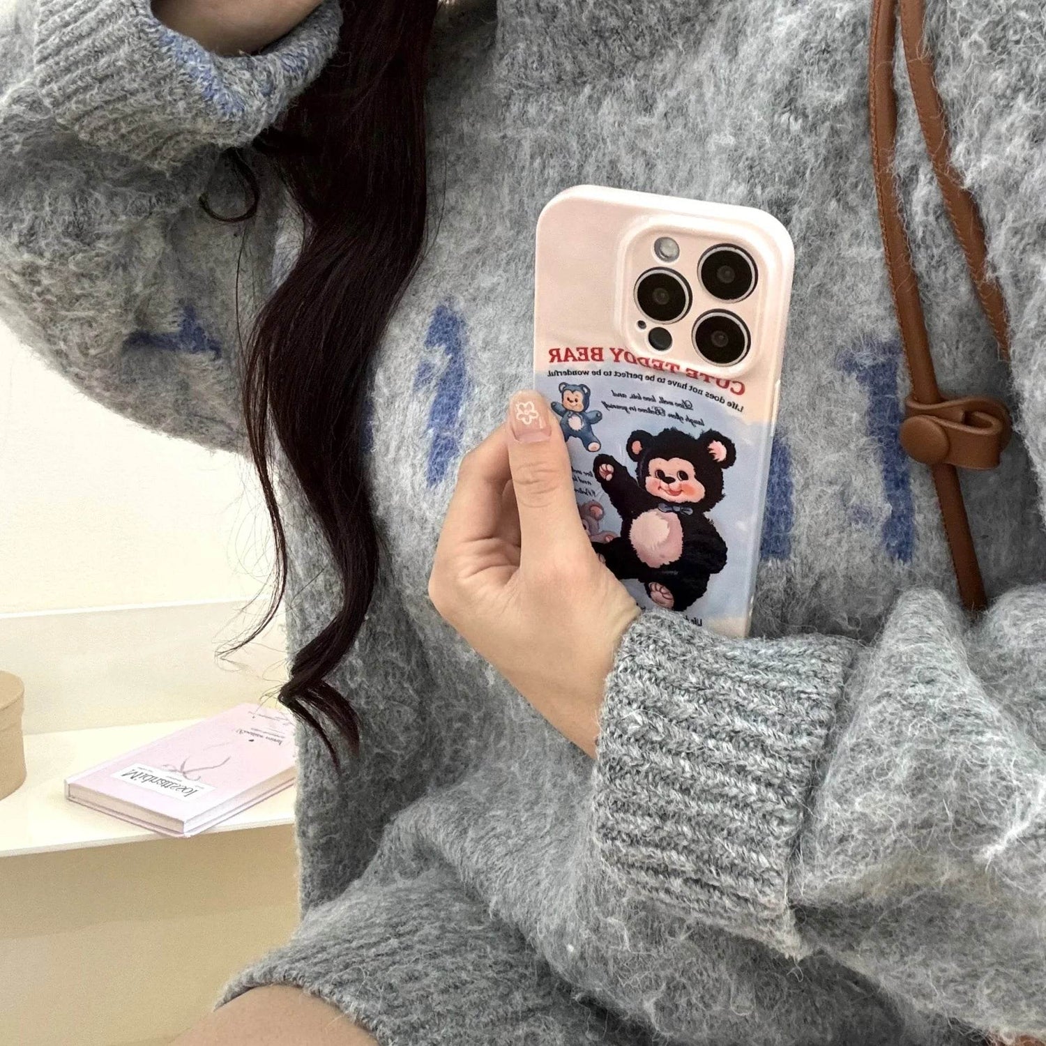 Cute Phone Cases For iPhone 16, 15, 14, 13, 12, 11 Pro Max - Plush Bear Doll Art - Cartoon Sweet Cover - CC7121 - Touchy Style