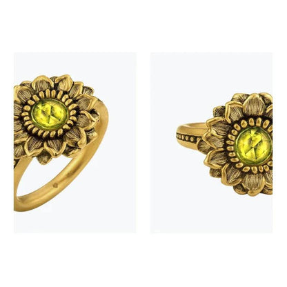 PANJBJ 925 Sterling Silver Sunflower Zircon Rings For Women Retro Design Versatile Finger Jewelry Party Gift Dropshipping - Touchy Style