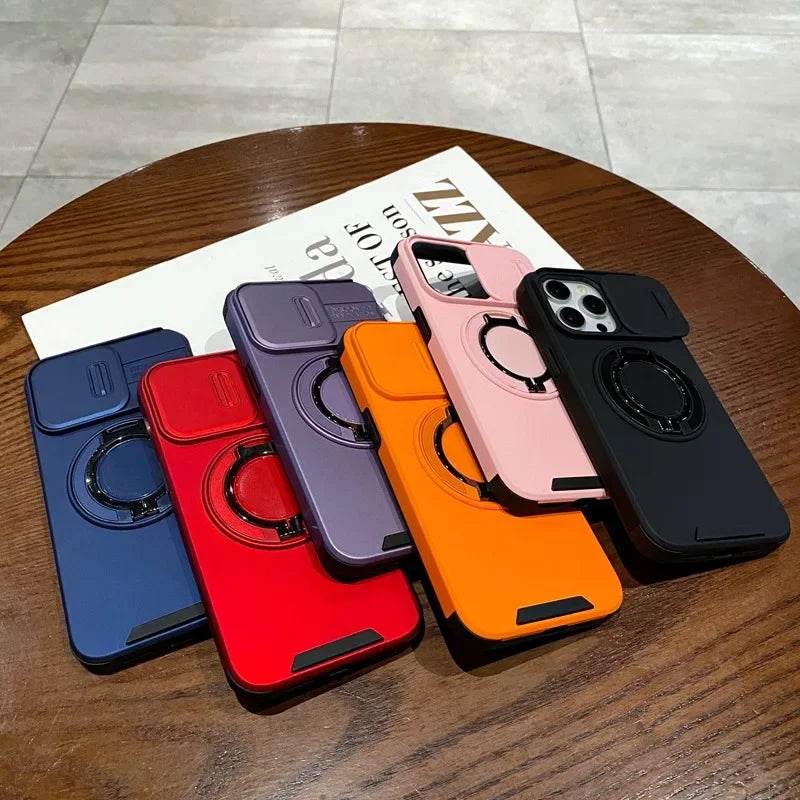 Slide Camera Protection for Magnetic Bracket Armor Case for iPhone 16 11 12 13 14 15 Pro Max 16 Plus Magsafe Durable Hard Cover - Touchy Style