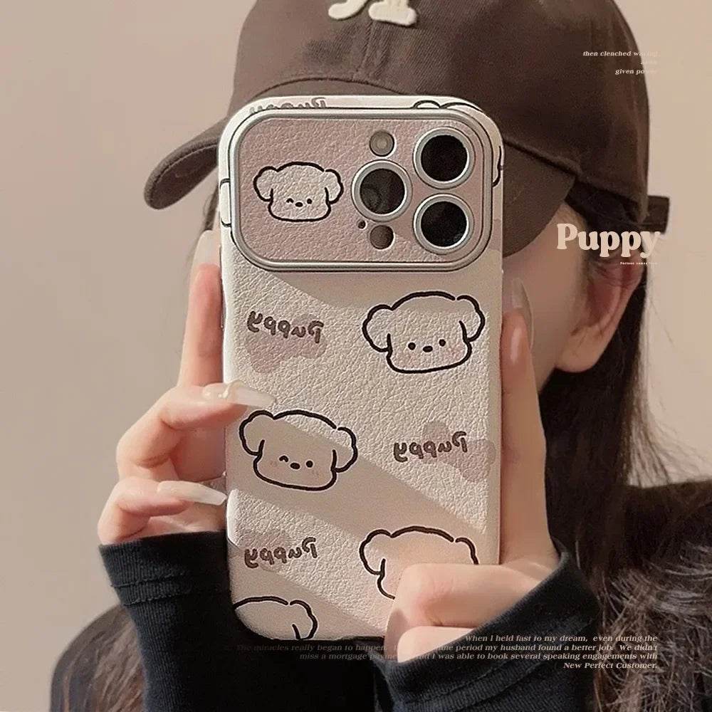 Cute Phone Cases For iPhone 16, 15, 14, 13, 12 Pro Max, 15 Plus - Funny Sweet Puppy Dog Pattern - Leather Cover - PC9120 - Touchy Style