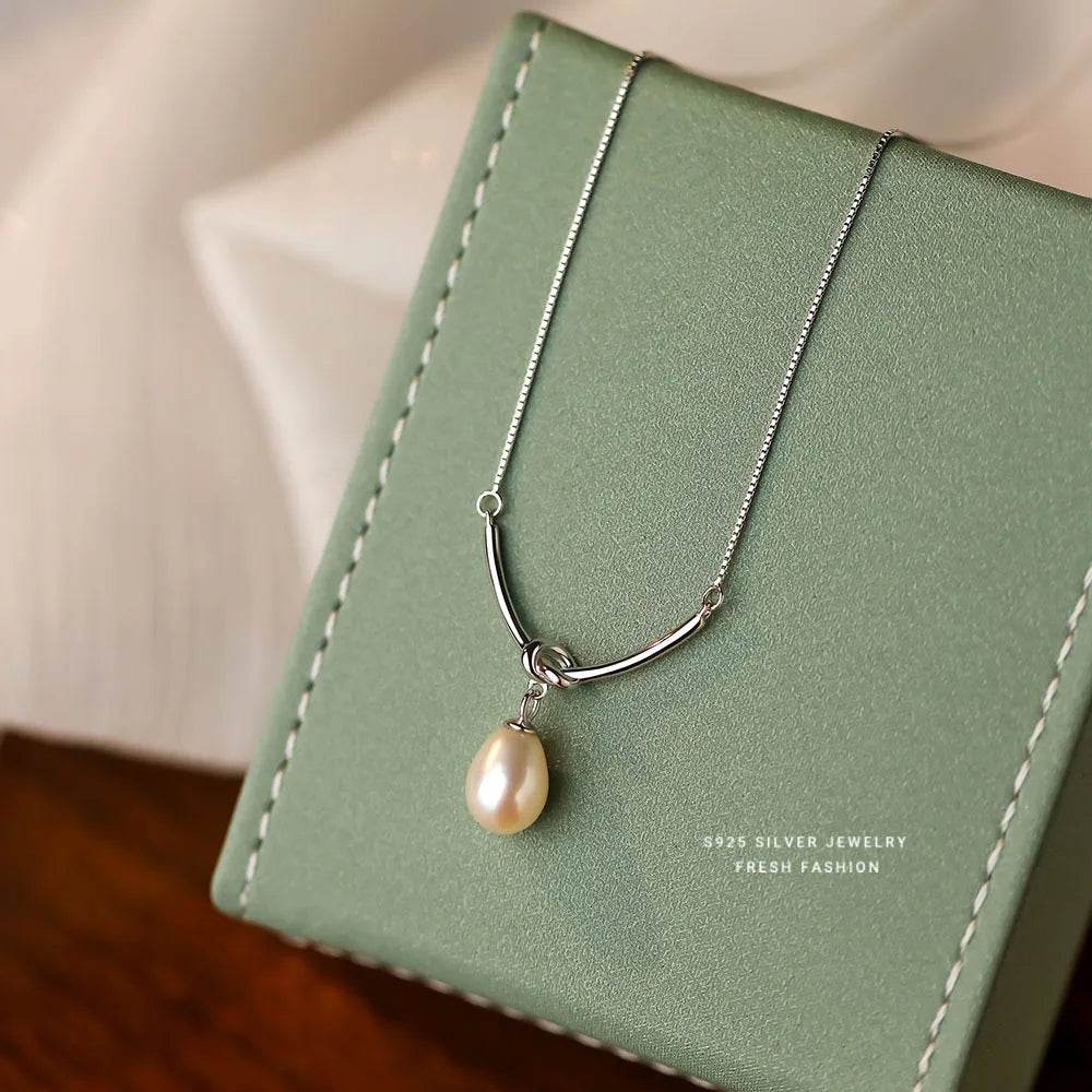 925 Sterling Silver French High Quality Freshwater Pearl Pendant Necklace for Women Temperament Wedding Jewelry Accessories - Touchy Style