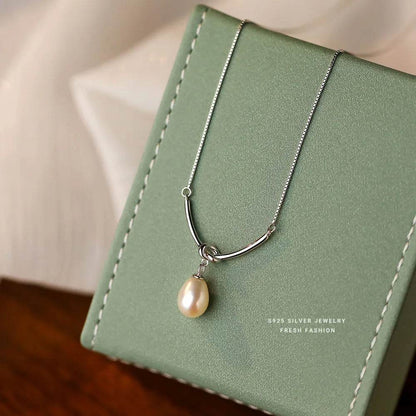 925 Sterling Silver French High Quality Freshwater Pearl Pendant Necklace for Women Temperament Wedding Jewelry Accessories - Touchy Style